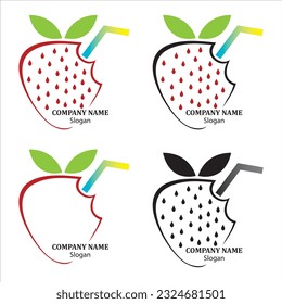 Fresh  Juice Logo Template. Strawberry Juice Bar Logo Vector Design. 