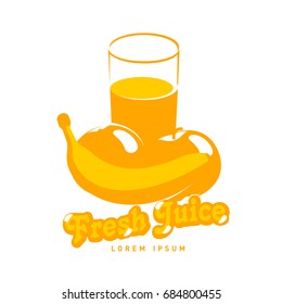 Fresh juice logo vector illustration. Vintage style badges and labels design concept glasses of fresh juices orange, apple and fruits. Two colors logo isolated on a white background.