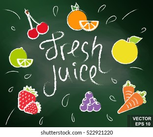 Fresh juice on the chalkboard. Icon. For your design.