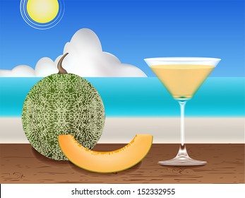 Fresh juice on the table and beach .