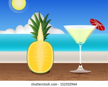 Fresh juice on the table and beach .