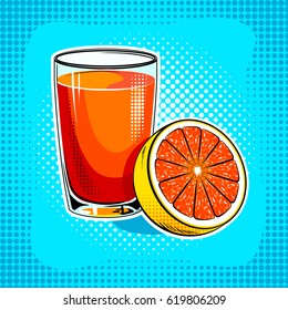 Fresh juice with orange pop art hand drawn vector illustration.