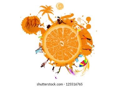 Fresh juice orange.Summer exotic rest.Vector