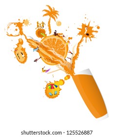 Fresh juice orange.Summer exotic rest.Vector