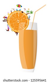 Fresh juice orange.Summer exotic rest.Vector