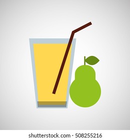 fresh juice pear and cup glass straw design vector illustration eps 10