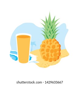 fresh juice pineapple fruit on beach
