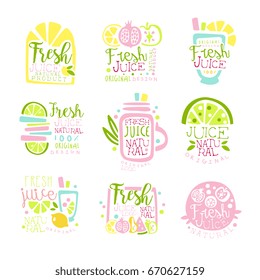 Fresh juice set of logo templates hand drawn colorful vector Illustrations
