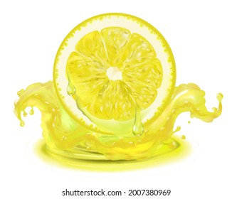 Fresh juice with a slice of lemon, a refreshing summer drink with ice. Healthy vitamin cocktail, lemonade.