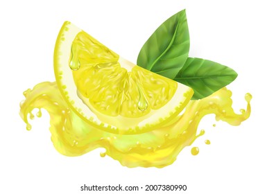 Fresh juice with a slice of lemon, a refreshing summer drink with ice. Healthy vitamin cocktail, lemonade.