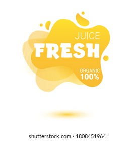 Fresh juice tag. Bright splash shiny stickers, organic emblems, tags and labels. For badges of fresh market, detox, farmers market, eco shop, smoothies drinks, juice cafe, green bar