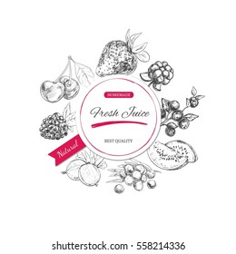 Fresh juice. Vector hand drawn label. Design template