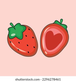 Fresh and juicey strawberry tropical fruit illustration vector graphic perfect for season summer