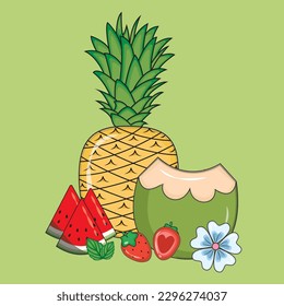 Fresh and Juicey summer fruits illustration vector graphic perfect for season summer