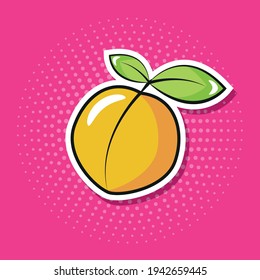 fresh juicy apricot in pop art style sticker