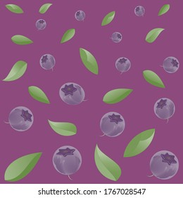 Fresh juicy blueberry and leaflet summer background. Vector illustration for packaging, textiles, tableware, school supplies, covers.