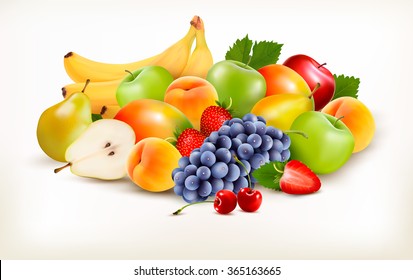 Fresh juicy fruit and berries isolated on white background. Vector