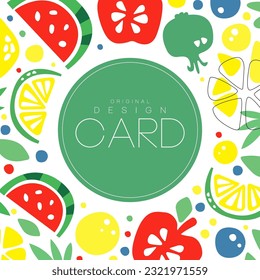 Fresh juicy fruit card template. Banner, poster, invitation, flyer design template vector illustration