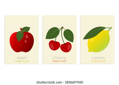 Fresh juicy fruits, label set, brochure collection design.Vector illustration isolated.