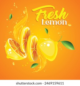 Fresh juicy lemon cutting slices with green leaf a poster of lemons with the word fresh on it