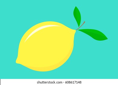 Fresh and juicy lemon on blue background. Vector illustration.