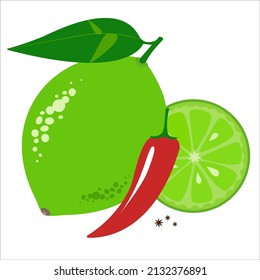 Fresh juicy lime with hot chili pepper