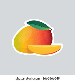 fresh juicy mango sticker tasty ripe fruit icon healthy food concept vector illustration