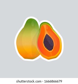 fresh juicy papaya icon tasty ripe fruit sticker healthy food concept vector illustration