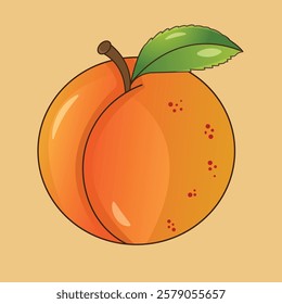 Fresh Juicy Peach With Leaf Illustration