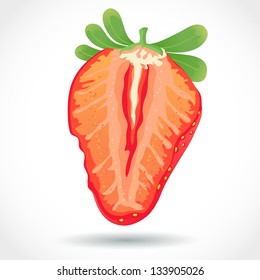 Fresh juicy piece of strawberry vector illustration isolated on white