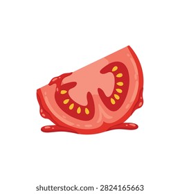 Fresh Juicy Red Tomato Slice Vector Illustration Isolated on White Background with Seeds and Pulp