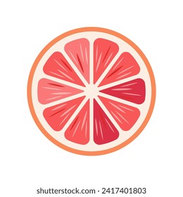 Fresh juicy round slice of grapefruit or red orange fruit. Organic Grapefruit piece for lemonade juice or vitamin C healthy food. Vector icon illustration isolated on white background.