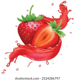 fresh juicy strawberry splash vector fruits tasty treat illustration