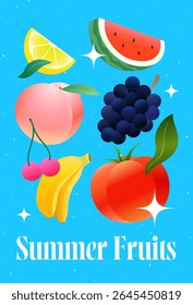 Coleção de frutas de verão frescas e suculentas