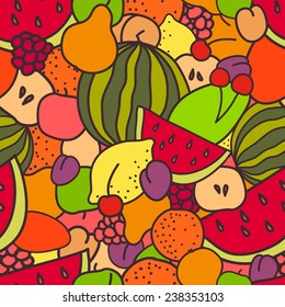 Fresh and juicy summer seamless pattern of fruits and berries 