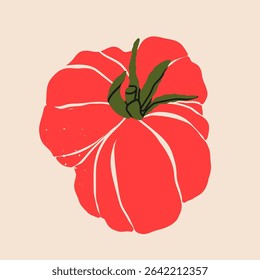Fresh, juicy Tomato. Whole red ripe tomato. Top view. Hand drawn modern Vector illustration. Isolated design element. Healthy, natural food market concept. Logo, icon, print, poster, sticker template