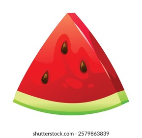 Fresh and juicy triangular watermelon slice. Vector cartoon illustration isolated on white background