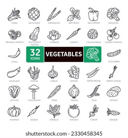 Fresh and Juicy Vegetables Icons. Line icons collection set. Simple vector icons