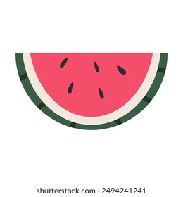 Fresh and juicy watermelon slice. Flat vector illustration isolated on white background.