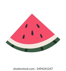 Fresh and juicy watermelon slice. Flat vector illustration isolated on white background.