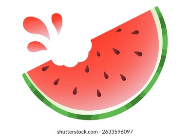 Fresh juicy watermelon slice with seeds and splash, isolated on a transparent background. Summer fruit vector illustration