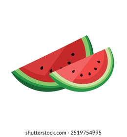 Fresh juicy watermelon slices isolated flat vector illustration on white background