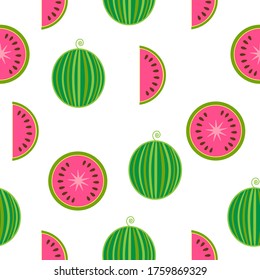 Fresh and juicy watermelon and slices, seamless pattern