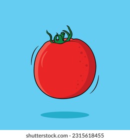 Fresh Juicy Whole Tomato Isolated On Blue Background, Vector Illustration