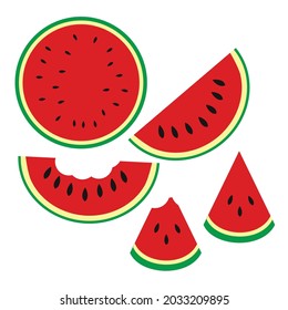 Fresh and juicy whole watermelons and slices set vector design