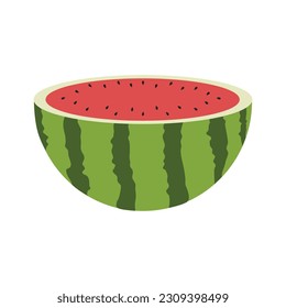 Fresh and juicy whole watermelons and slices illustration. Cartoon fresh green open watermelon. Cartoon fresh green open watermelon half, bites, slices, and triangles.