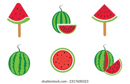 Fresh and juicy whole watermelons and slices