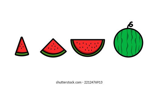 Fresh and juicy whole watermelons and slices,vector ilustration.