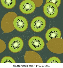 Fresh kiwi background. Hand drawn overlapping backdrop. Colorful wallpaper vector. Seamless pattern with fruits. Decorative illustration, good for printing