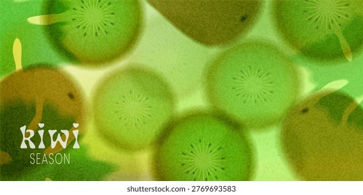 Fresh kiwi background with soft green gradient,blurred texture and fruit texture. Grainy realistic vector poster. For healthy food branding, detox products, skincare design and vibrant summer visuals